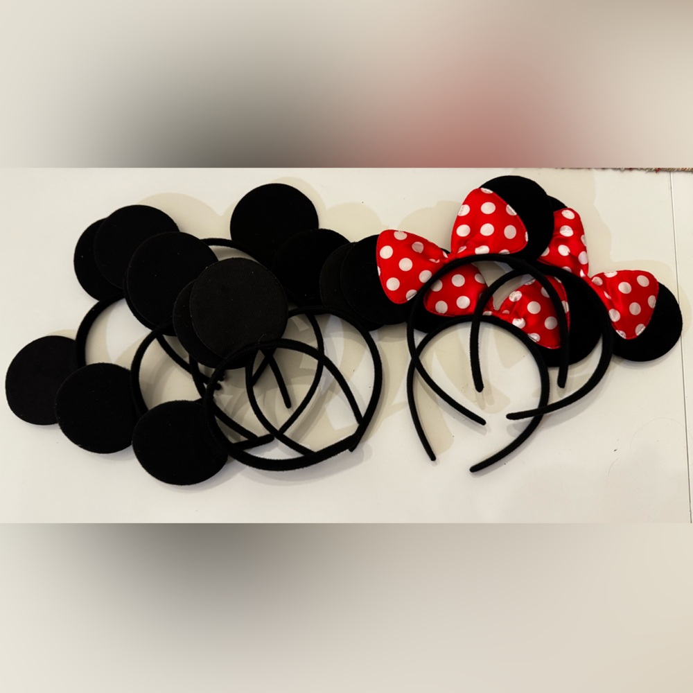 Disney Minnie Mouse Ears Headbands Lot Red Polka Dot & Black Mickey Ears Bundle